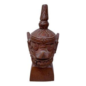 Vintage Carved Wooded Statue Yaksha Buddhist Temple Guard God Dvarapala 8"